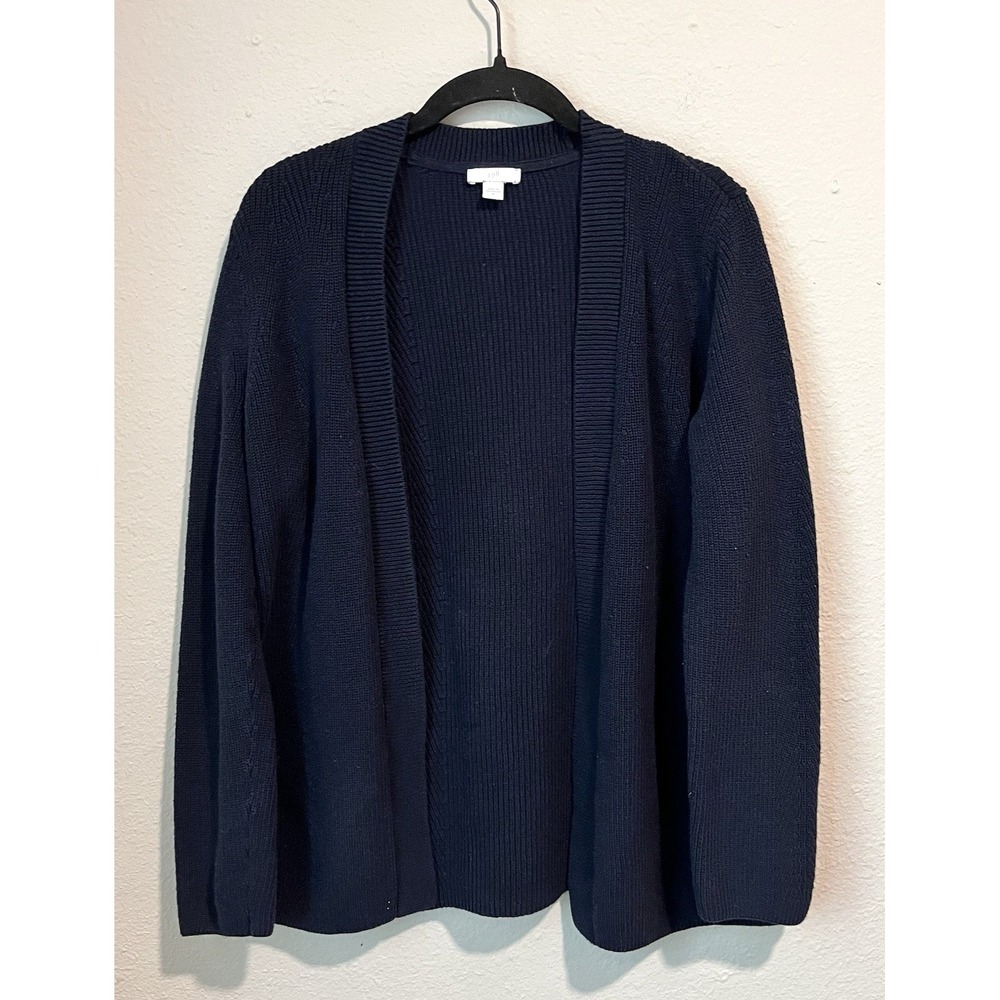 J. Jill Cardigan Womens Medium Navy Open Front Sweater 100% Cotton Minimalist